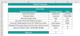 excel yield function formula
