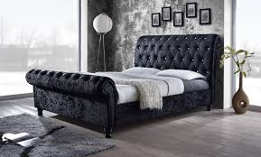 black velvet diamond tufted sleigh bed