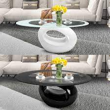 White Coffee Table Oval Glass Top