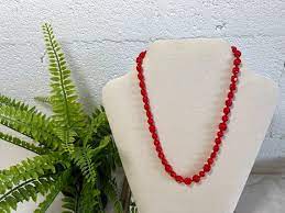 Vintage Red Glass Bead Necklace