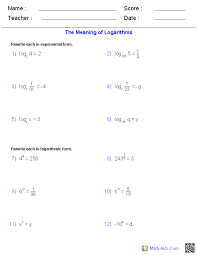Logarithmic Functions Worksheets