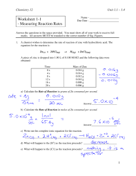 Worksheet 1 1 Measuring Reaction Rates