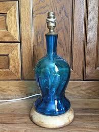 vintage blue glass table lamp with