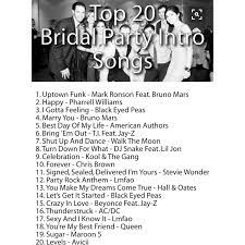 Here's an updated list of the top grand entrance songs and introductions for 2016 for the bridal party, parents, flower girls & ring bearer and the bride and groom. Trying To Plan What Songs Your Bridal Party Is Going To Enter The Reception In Check Out Th Bridal Party Entrance Song Bridal Songs Processional Wedding Songs