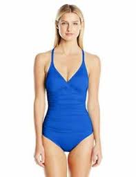 Details About Jantzen Womens Solid Halter Macrame Back One Piece Swimsuit Seaside Blue 8
