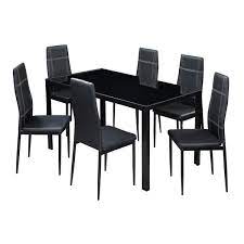 Trussardi casa larzia table with chairs 07. Boyel Living Black Kitchen Dining Set Glass Table Top With 6 Leather Chairs Set Of 7 Bh Wy000035baa The Home Depot