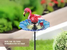 Farmhouse Glass Bird Feeder Bowl Solar
