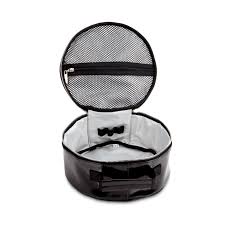 round makeup bag laquered black