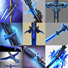 Demonic sword with blue runes and eyes on the blade. | Stable Diffusion |  OpenArt