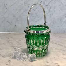 Green Cut To Clear Glass Ice Bucket