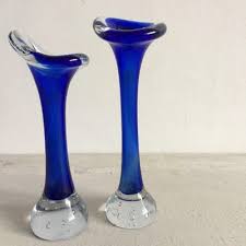 Blue Glass Stem Vases From Aseda