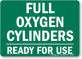 full oxygen cylinders ready for use sign