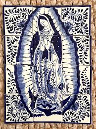 our lady of guadalupe tile mural blue