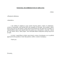 Sample Personal Recommendation Letter For Employment Of