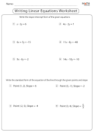 Linear Equations Worksheets With Answer Key