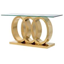 Large Gold Console Table With Glass Top