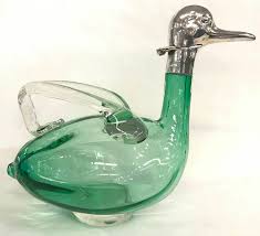 Antique Duck Shaped Green Glass Claret Jug
