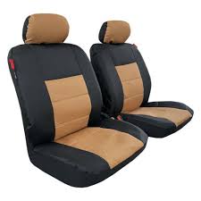 Black Tan Canvas Car Seat Covers Front