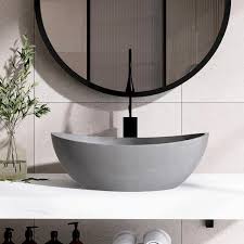 dark grey oval concrete vessel bathroom sink dark gray