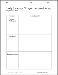 Early Presidents Chart Worksheet Free To Print Pdf File