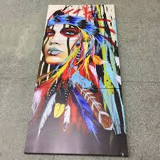 3 piece canvas art indian with feather