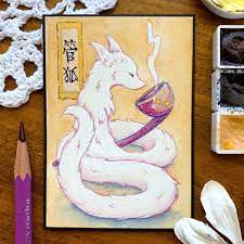 Pipe Fox Kitsune Smoke Yokai Fantasy Fine Art Print of - Etsy