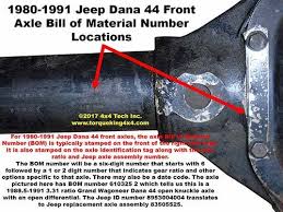 Id A Jeep Dana Axle By Axle Code Or Bom Number