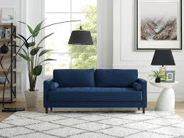 cal navy blue polyester blend sofa