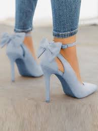 Sky Blue Point Toe Stiletto Bow Fashion Ankle High Heeled Shoes Heels High Heel Shoes Sneaker Heels