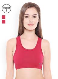 Bodycare Pack Of 3 Maroon Solid Non Padded Sports Bra