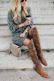 Even if your maxi is made from a tighter, thinner knit, you're still going to want to balance all that fabric with something a bit more svelte. Gray Sweater Dress With Tan Suede Otk Boots Fashion Grey Sweater Dress Fall Fashion Trends