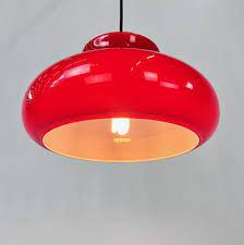 Vintage Red Glass Pendant Lamp 1960s