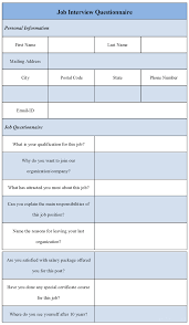 Job Interview Questionnaire Form Sample Forms