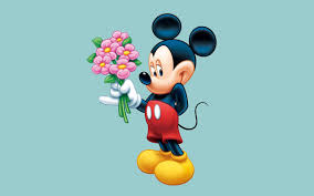 mickey mouse with a bouquet of flowers