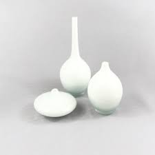 Set Of Three White Glass Vases Persis