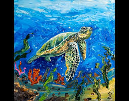 Sea Turtle Painting Underwater Impasto