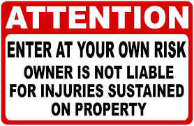 Attention Enter at Your Own Risk Owner Not Responsible for Injuries Sign.  12x18 Metal. - Walmart.com