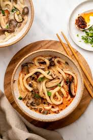 creamy mushroom udon noodle soup from