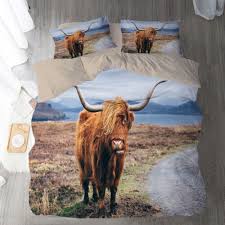 3d Animal Highland Cow Duvet Cover And