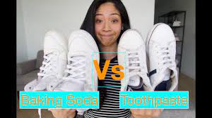 Cleaning WHITE SHOES ... Toothpaste Vs Baking Soda - YouTube