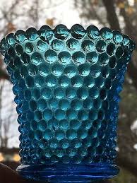 Vtg Aqua Blue Hobnail Glass Votive