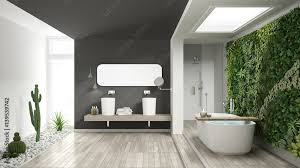 Minimalist White And Gray Bathroom With