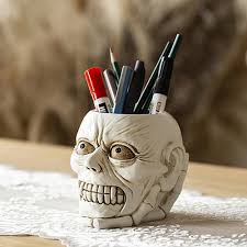 head skull skeleton desk pencil holder