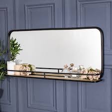 Rustic Black Wall Mirror With Shelf