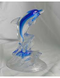Blue Glass Dolphin Ornament Figurine