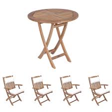 royal teak collection p45spa 5 piece teak patio dining set with 30 inch sailor round folding table sailor folding arm chairs spa multi cushions