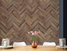 Dark Wood Herringbone Wallpaper L