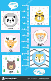 Kids Height Chart Cute And Funny Animals Stock Vector