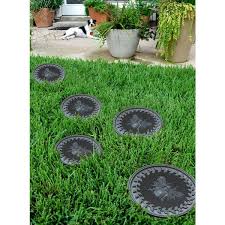 A1 Home Collections A1step010 Multi Functional Garden Stepping Stone Mat Square Natural Rubber Heavy Duty Beautiful Hand Finished Design 12 X12 Set
