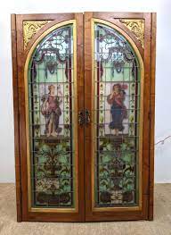 Two Antique Stained Glass Panel Doors